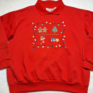 Vintage ACTIVE EXCHANGE Ugly Christmas Sweatshirt Sz M Red Gingerbread Stocking